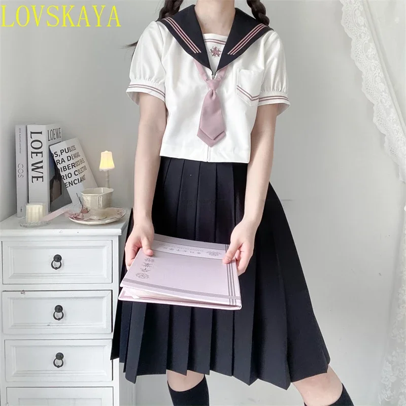 Uniforme scolastica ortodossa per studenti giapponesi, vestito uniforme JK per ragazza scura Sakuragawa Cool girl, set gonna corta estiva a maniche corte