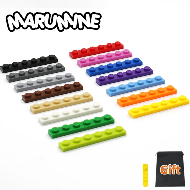 

MARUMINE 100PCS/Lot 1x6 Baseplate Building Blocks Classic MOC Bricks Accessories Parts Educational STEM Toys for Boys Girls