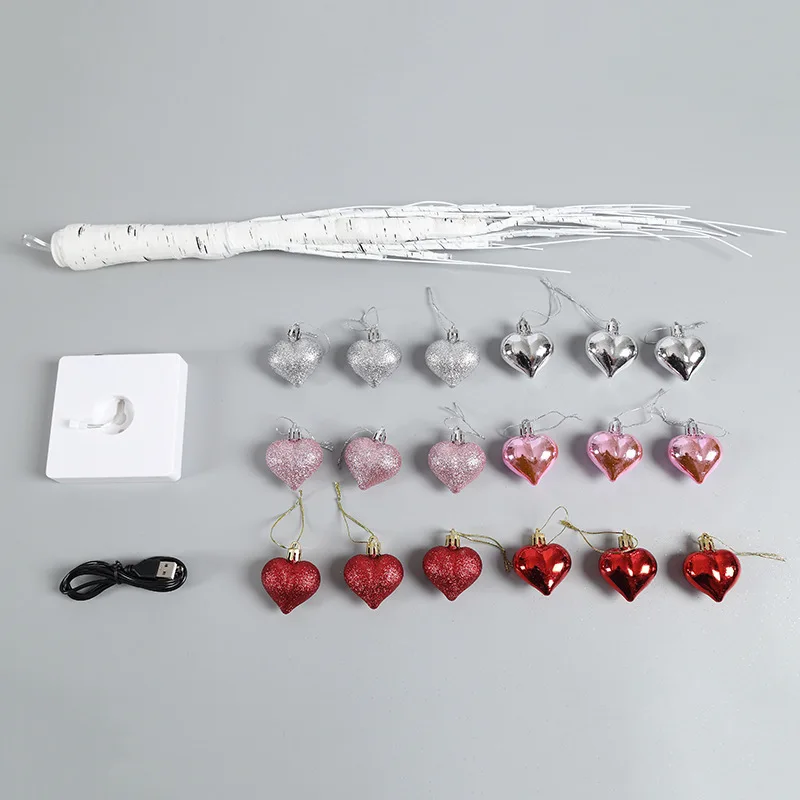 60 cm LED Birke Baum Nachtlicht Bunte Herz Hängen Baum Anhänger Weihnachten Hochzeit Party Dekoration Valentinstag Geschenke – Detail 10