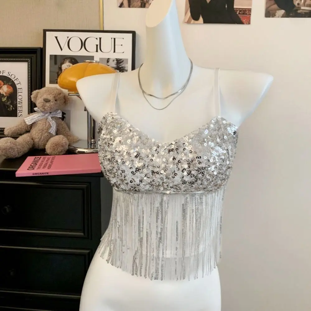 New Sparkly Sequin Sequin Camisole Anti-exposure Beautiful Back Tube Top Chest Pad Tank Top Women