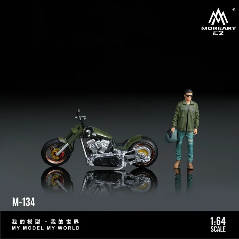 *Pre-Order*MoreArt &timemicro 1/64 Military Green Motorcyclet Action Figure Resin Model, Miniature Scene Decoration Gift&Display