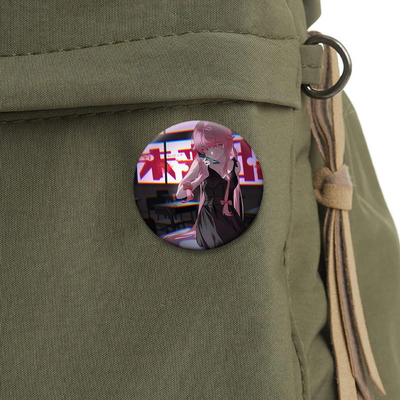 Cute Anime Girl Gasai Yuno Brooches Future Diary Badge Backpack Decoration Round Cartoon Lapel Pins Jewelry Gifts Accessories view 4