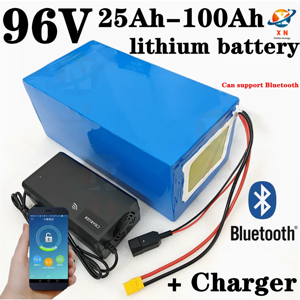 96v 50Ah 80Ah 100Ah 30Ah 40Ah lithium ion battery bluetooth BMS APP for 5000w motor robot scooter motorcycle AGV + Charger