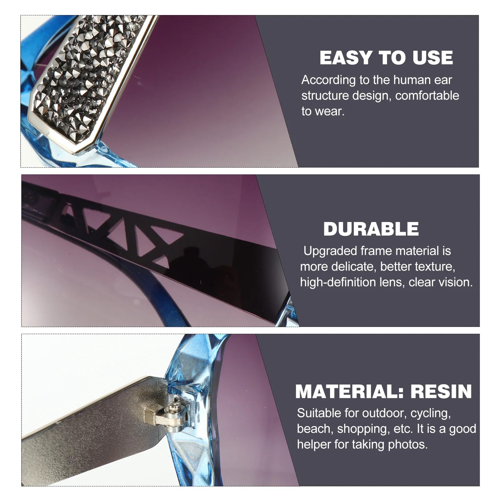 

1Pair Cycling Sunglasses Upgraded Frame Lens Comfortable Fit Outdoor Beach Photo Protection Fashion Sun Glasses