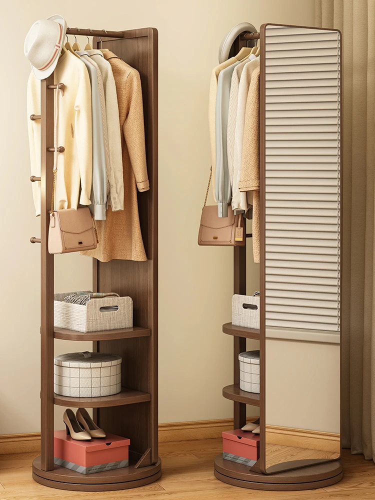 

Solid wood full body mirror, floor standing mirror, household bedroom, rotatable and mobile fitting mirror with hanging h