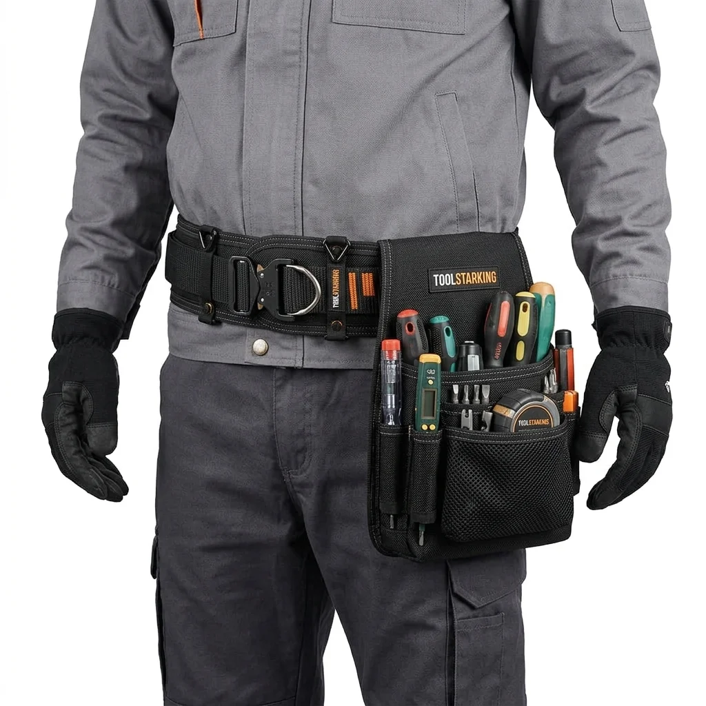 TOOLSTARKING Heavy Duty Tool Belt Quick Lock Metal Buckle Thickened Widened Adjustable Working Belt Waist Support Construction