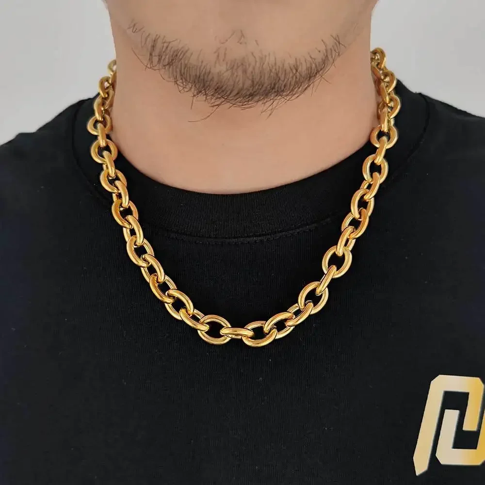 

12cm Wide Jewelry Men's 316L Stainless Steel Silver Color Big O Link Chain Necklace High Quality Not Fades