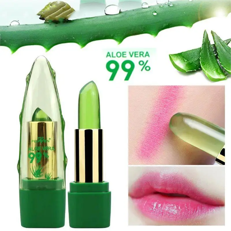 1PCS Aloe Vera Natural Moisturizer ลิปสติกอุณหภูมิเปลี่ยนสี Lipblam Natural Magic Pink Protector ริมฝีปากเครื่องสําอาง