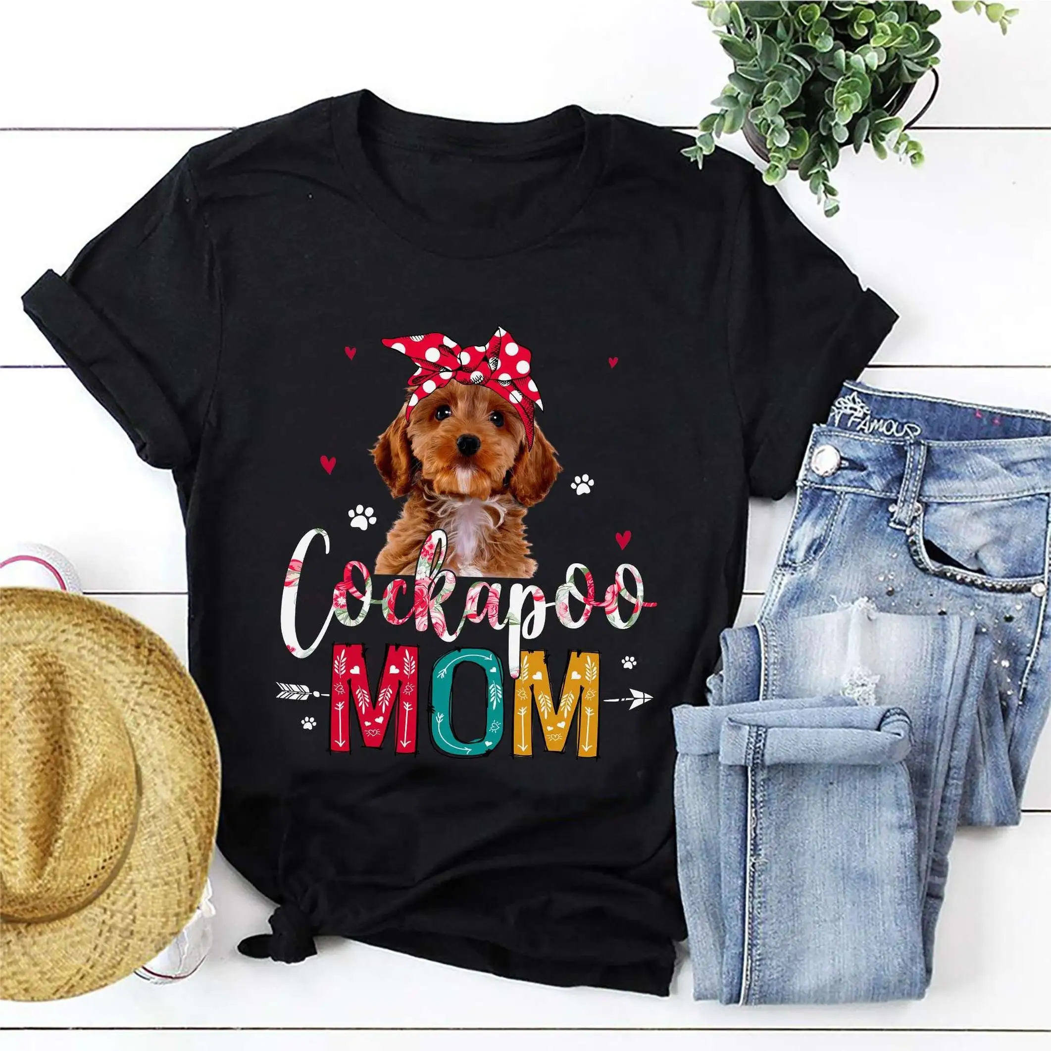 Cockapoo Mom Funny Cute Mother's Day Floral Dog Paws Lover T Shirt For Wears Headband