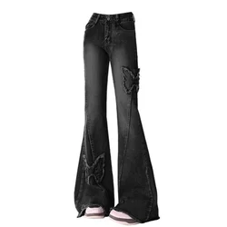 Pantalones vaqueros Harajuku Y2k Trashy Emo 2000s, ropa para mujer, pantalones vaqueros acampanados azules, pantalones vaqueros holgados Vintage de los años 90, pantalones vaqueros de cintura baja estéticos