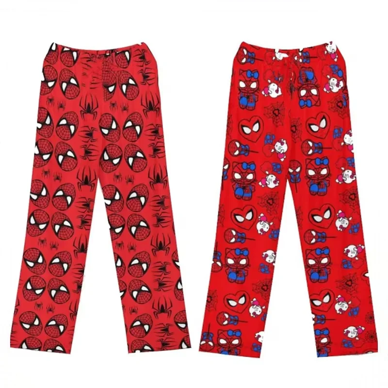 

Хлопковые бархатные свободные пижамы Hello Kitty с Человеком-пауком, длинные брюки, женские и мужские повседневные пижамы с героями мультфильмов, рождественские подарки