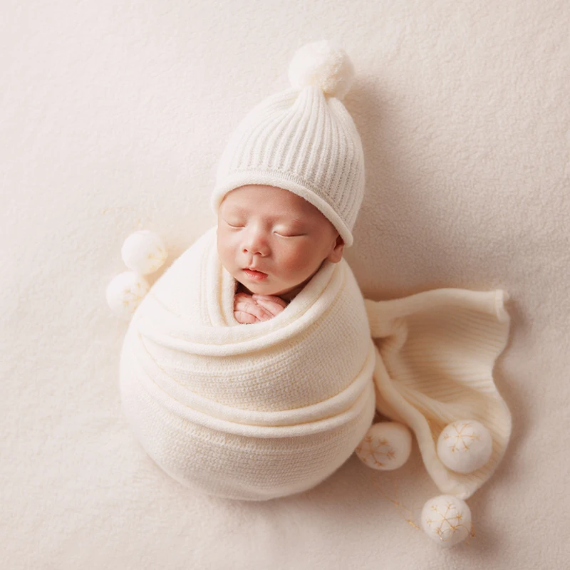 Christmas Newborn Photo Props Knitted Wool Hat Wrap Set Felt Cloth Bouquet Shape Baby Posing Props Doll Ornament Keepsake Gift