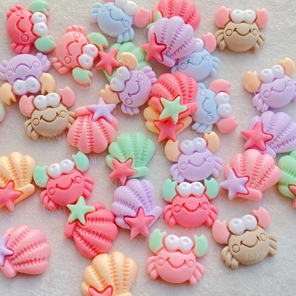 20Pcs New Cute Resin Cartoon Ocean Series Crabs, Shells Flat Back Scrapbooking DIY Jewelry Craft Decoration Accessories