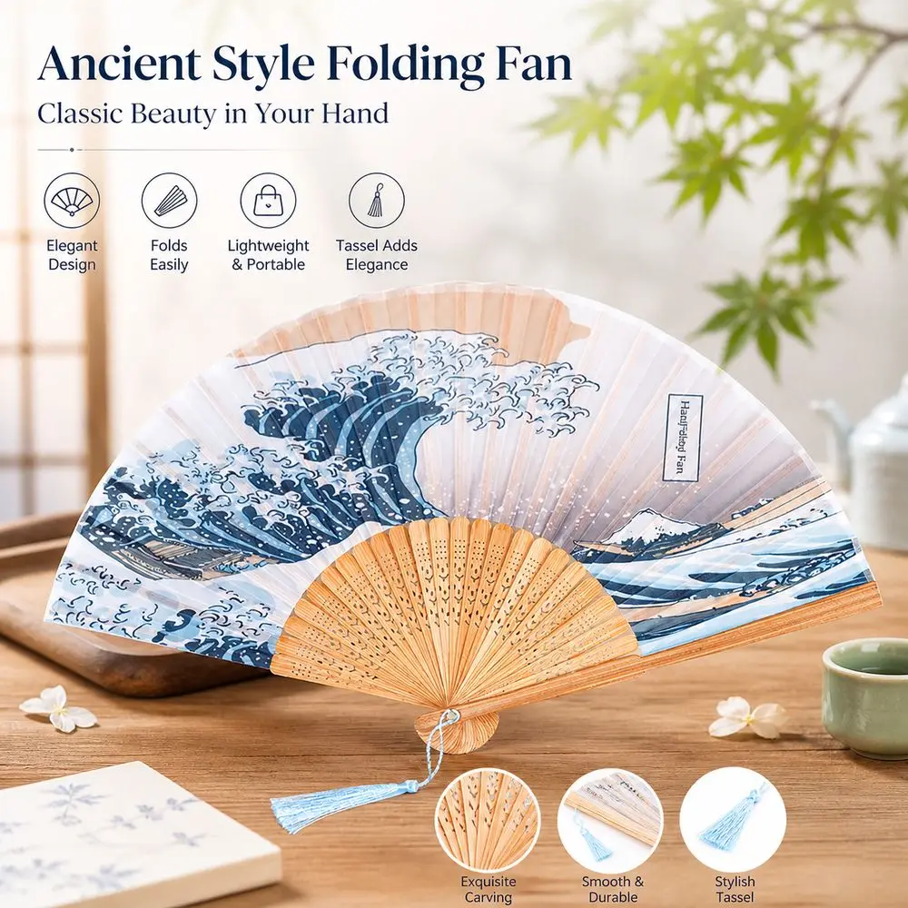 New Bamboo Ribs Handheld Folding Fan Foldable Lightweight Decorative Bamboo Fan Portable Traditional Hand Fan Room Decor