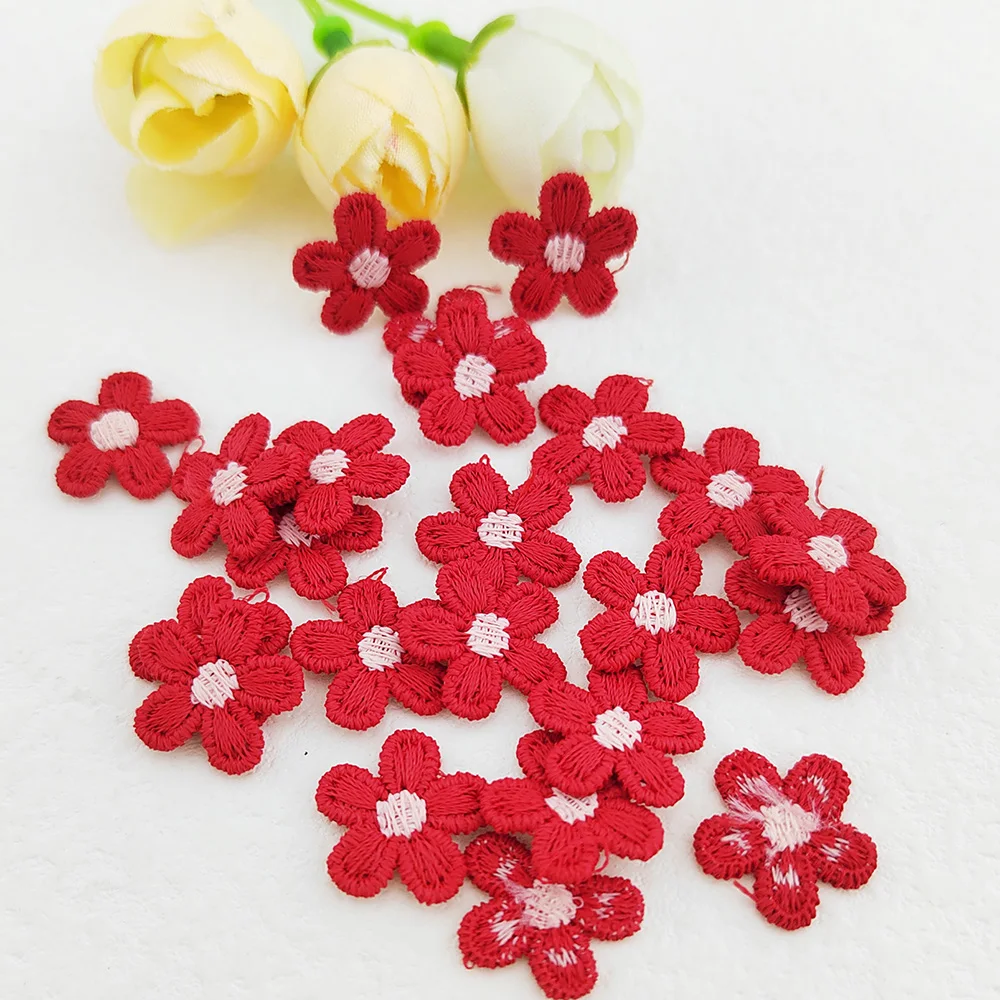 Mini-Häkelapplikationen in Form von fünfblättrigen Blumen, zum Selbermachen von Hüten und Kleidungsstücken, Nähzubehör, zur Dekoration von Kopfbedeckungen, zum Aufkleben, 15 mm, 80 Stück pro Packung. – Detail 3