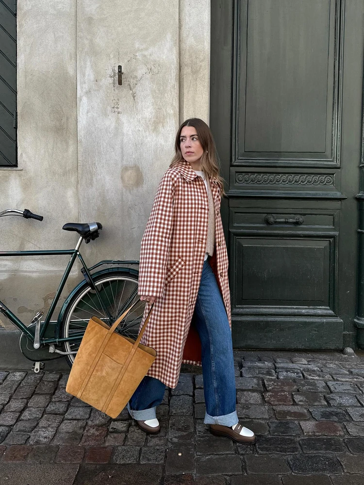 

Sweet Orange Sunny Autumn Ceremony Feel Retro Lazy Patterned Mid-Length Coat Loose Outerwear Elegant Long Sleeve Women's Jacket