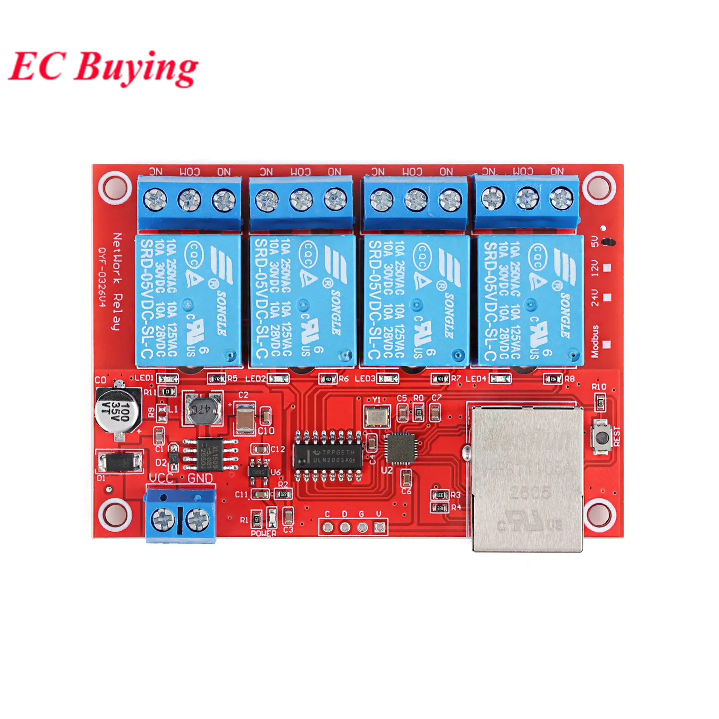 Embedded Web-based 4 Channel Way Multi-functional Network Relay Module Supports HTTP TCP MQTT Protocols WEB Server Power Supply view 4