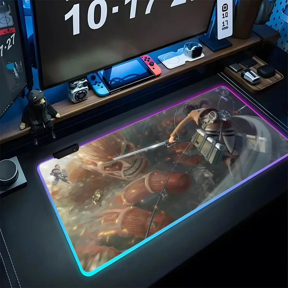 

A-AttackS On T-TitanS Mouse Pad Gaming Rgb Mousepad Backlit Keyboard Gamer Pearlescent Girl Xxl Laptop Mat Table Pads Deskpad