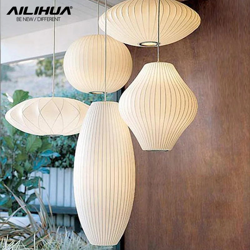 

Modern Silk Pendant Lamp Simplistic Suspension Lighting Living Room Bedroom Hotel Hall Cafe Japan Style Hanging Light 8 Patterns