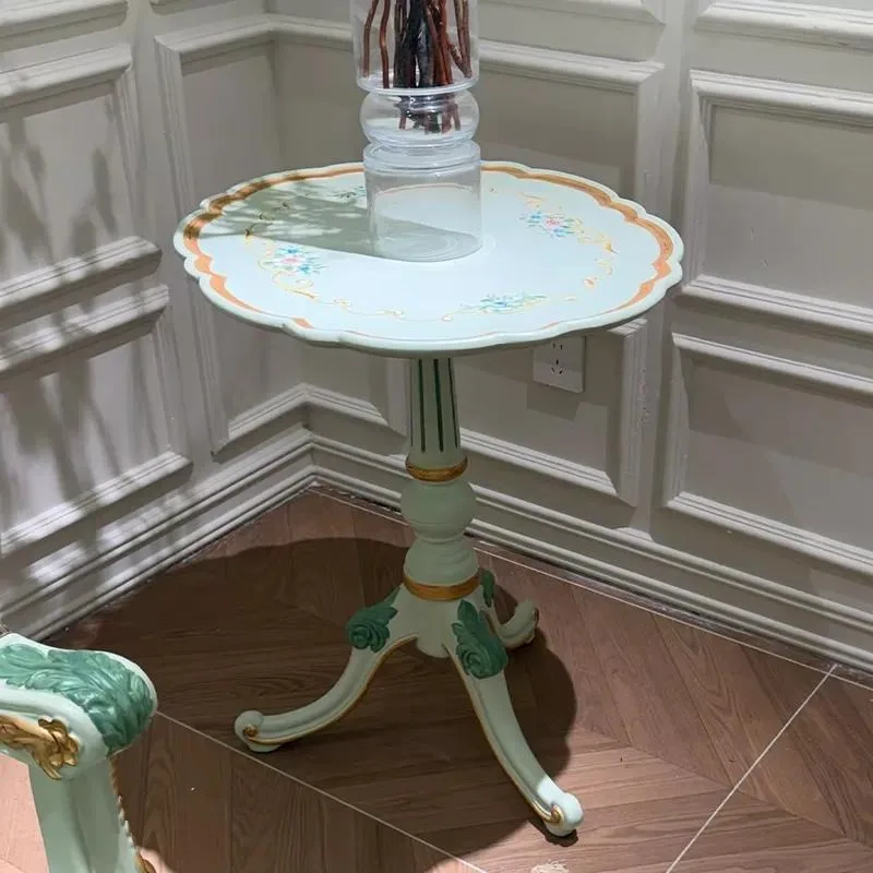 Style Hand Painted Plant Pattern Gold Plated Base Decorative Corner Table