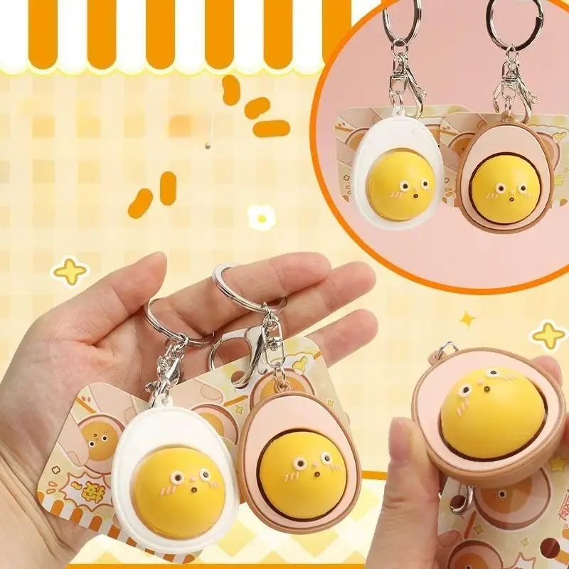 Kawaii Poached Egg Pop Button Keychain Egg Yolk Pendant Portable Stress Relief Decompression Toy for Kids Girls