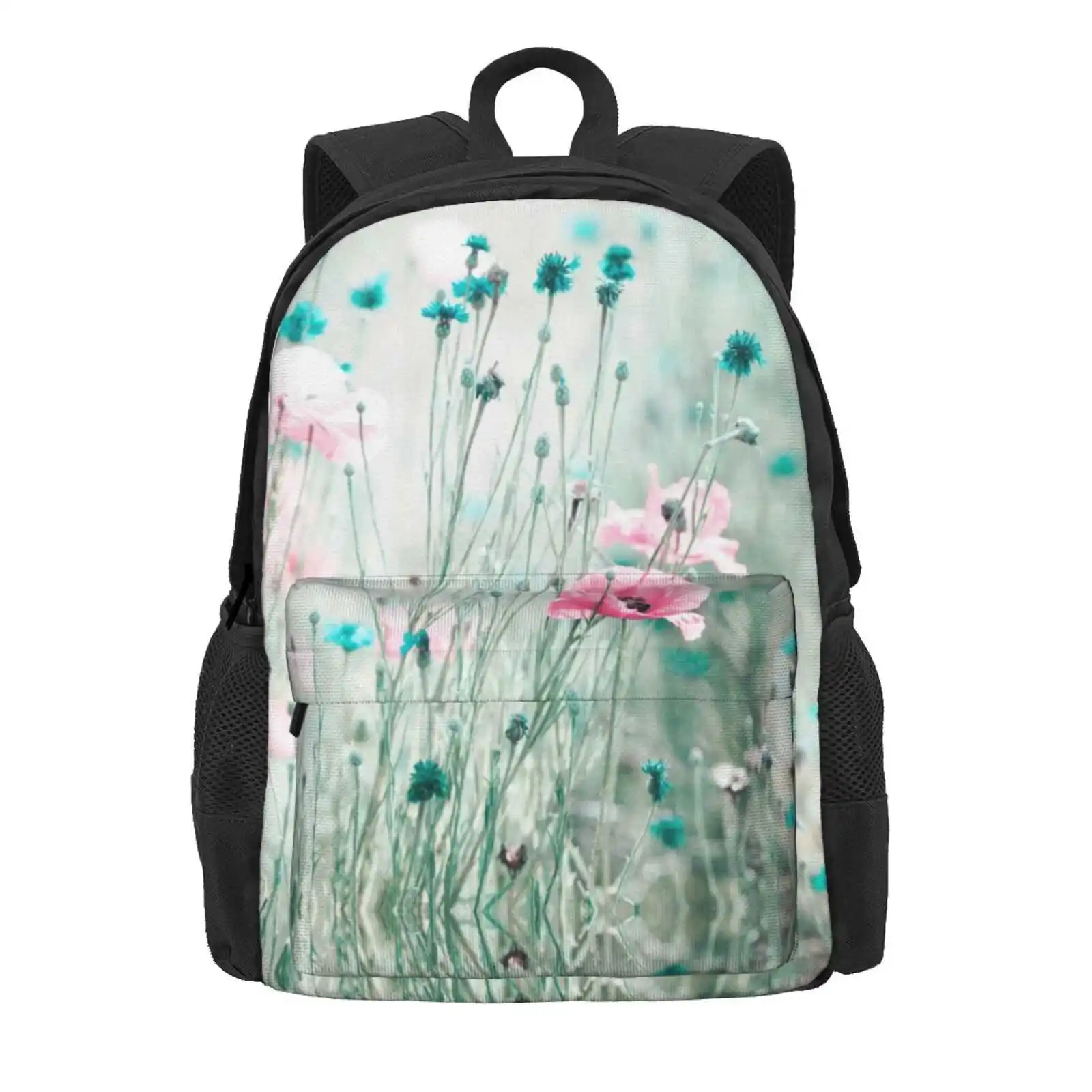 Pink Mint Aqua Teal Turquoise Floral Nature Photography Hot Sale Schoolbag Backpack Fashion Bags Teal Turquoise Aqua Pink