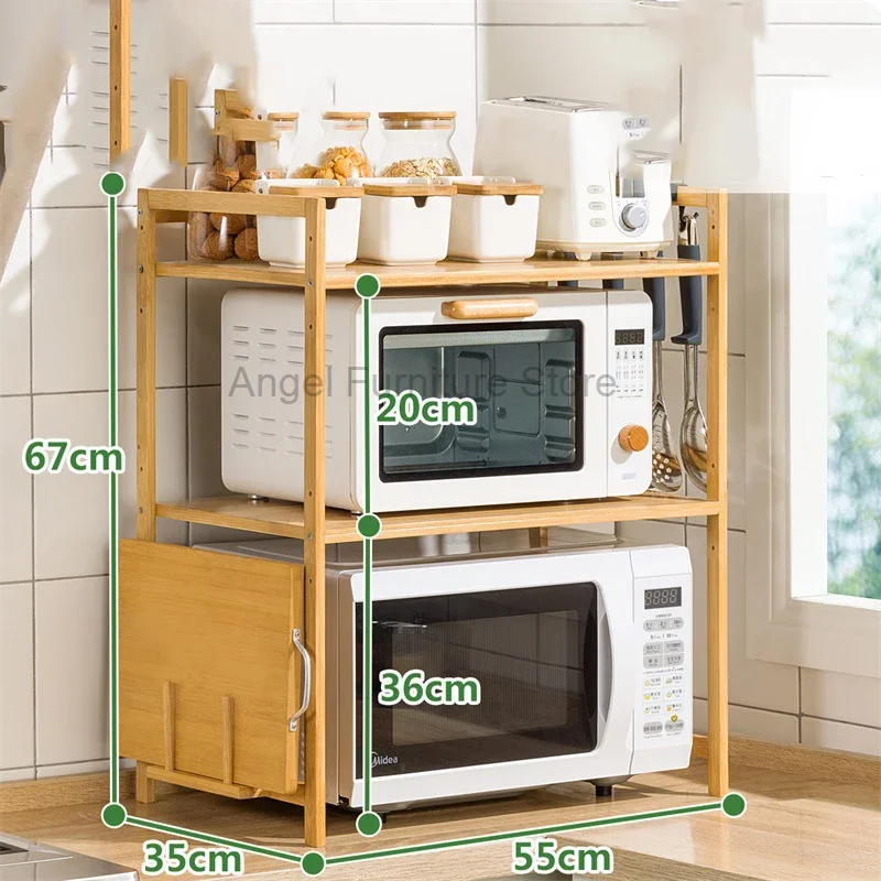 2023 Microwave Oven Shelf Multi-Functional Bamboo Storage Shelf Detachable Spice Jar Sauce Jar Bottle Rac Dish Rack Organizer