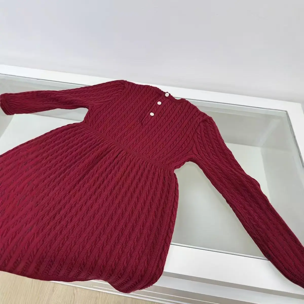 

New Year Red Knitted Dress for Baby Toddler Girl Combed Cotton Twist Knit Skirt Kids Clothing for 80-140cm