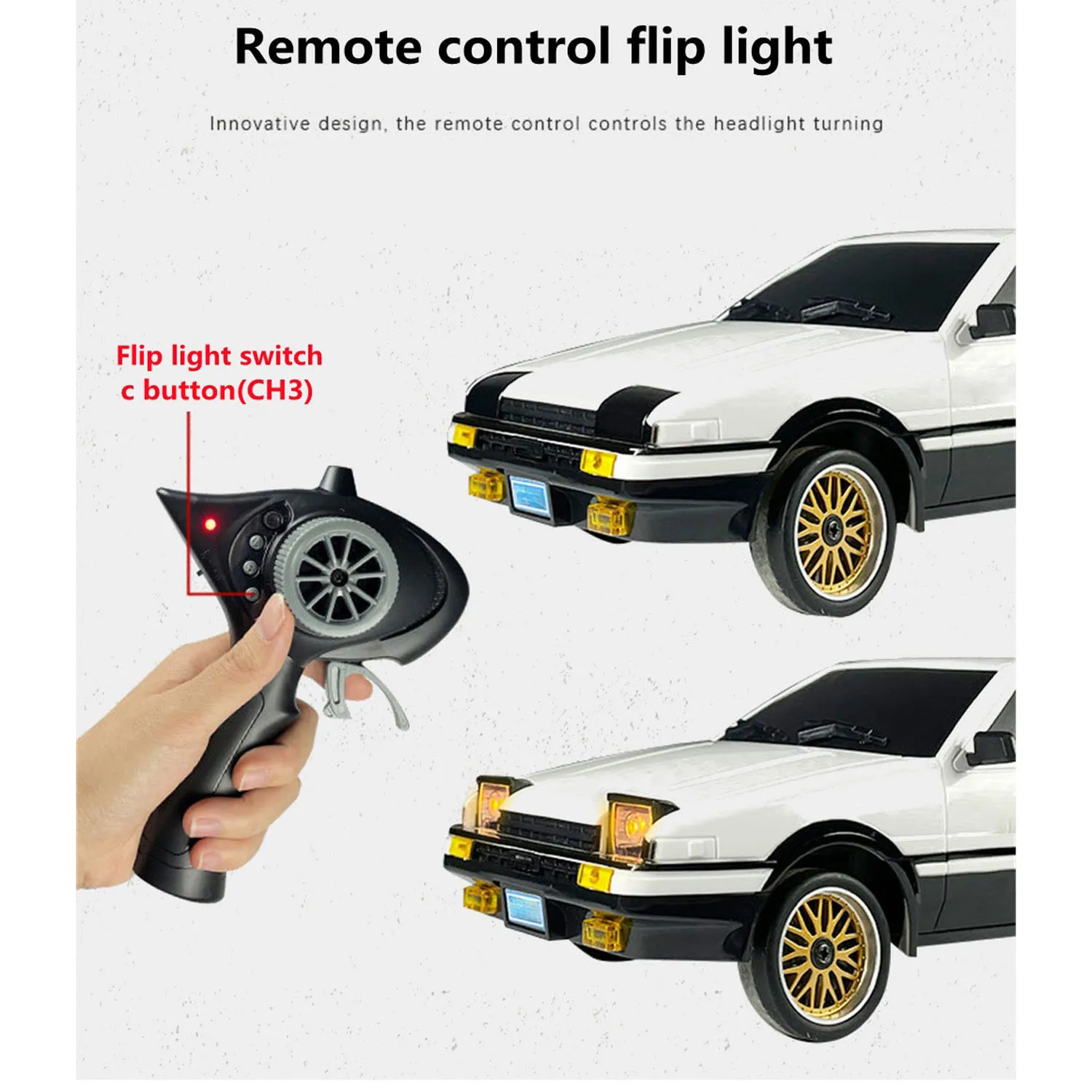LDRC 1/18 LD1801 RC Drift Auto RWD AE86 Rennfahrzeuge mit Flip-Licht und Gyroskop, sofort einsatzbereites Modell, Geschenkidee – Detail 11