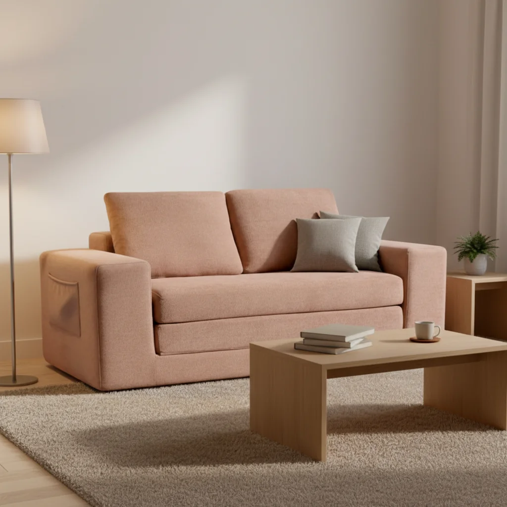 New Design Compressed Folding Couch Sofa in Box One Package Foam Padded No-Assembled Frameless Fabric Sectional for Apartment