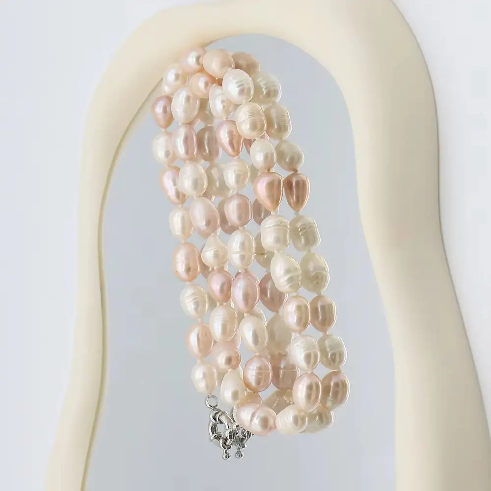 

7-8 мм натуральный пресноводный винт ожерелье из рисового жемчуга разные цвета жемчуг в стиле барокко ювелирные изделия из бисера элегантная женщина модный предмет