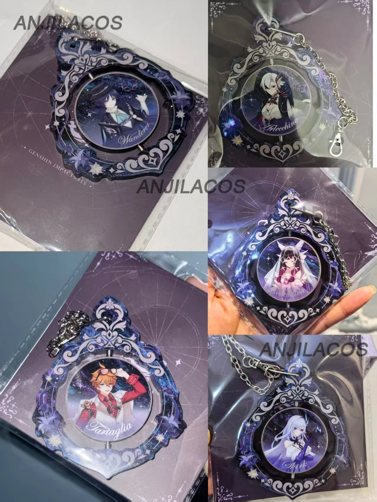 

In Stock Official Genshin Impact FES 2026 Gathering Character Spinning Charms Skirk Tartaglia Columbina Arlecchino Wanderer