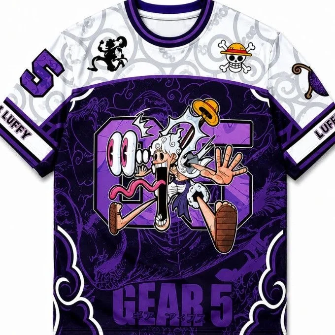 One Piece Luffy Gear 5 Nika Manga-Stil 3D Fußballtrikot Herren-Oberteil Anime Fußball-T-Shirt Sommer Fußballtrikot Familien-Set – Detail 5