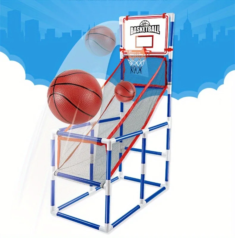 Children\'s large basketball shooting machine with 2 basketballs, easy to assemble, interactive indoor and outdoor sports basketb