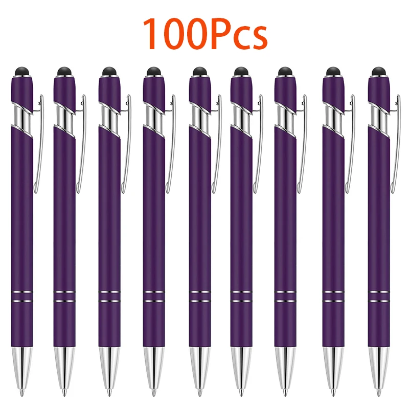 100Pcs Rubber Aluminium Ballpoint Pens Metal Stylus Pens