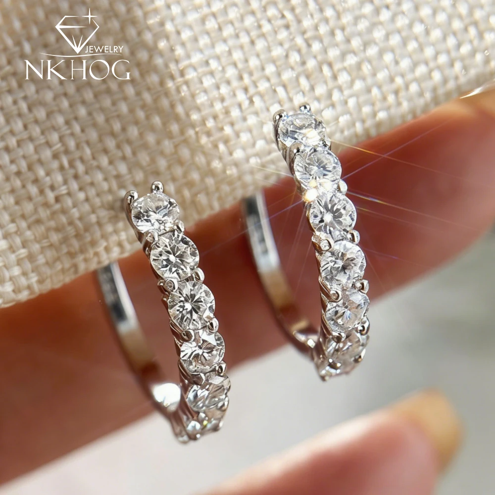 

Серебряные серьги-кольца NKHOG 3 мм с муассанитом S925 для женщин, элегантные свадебные серьги с лабораторными бриллиантами, подарки, изысканные ювелирные изделия, сертифицированные
