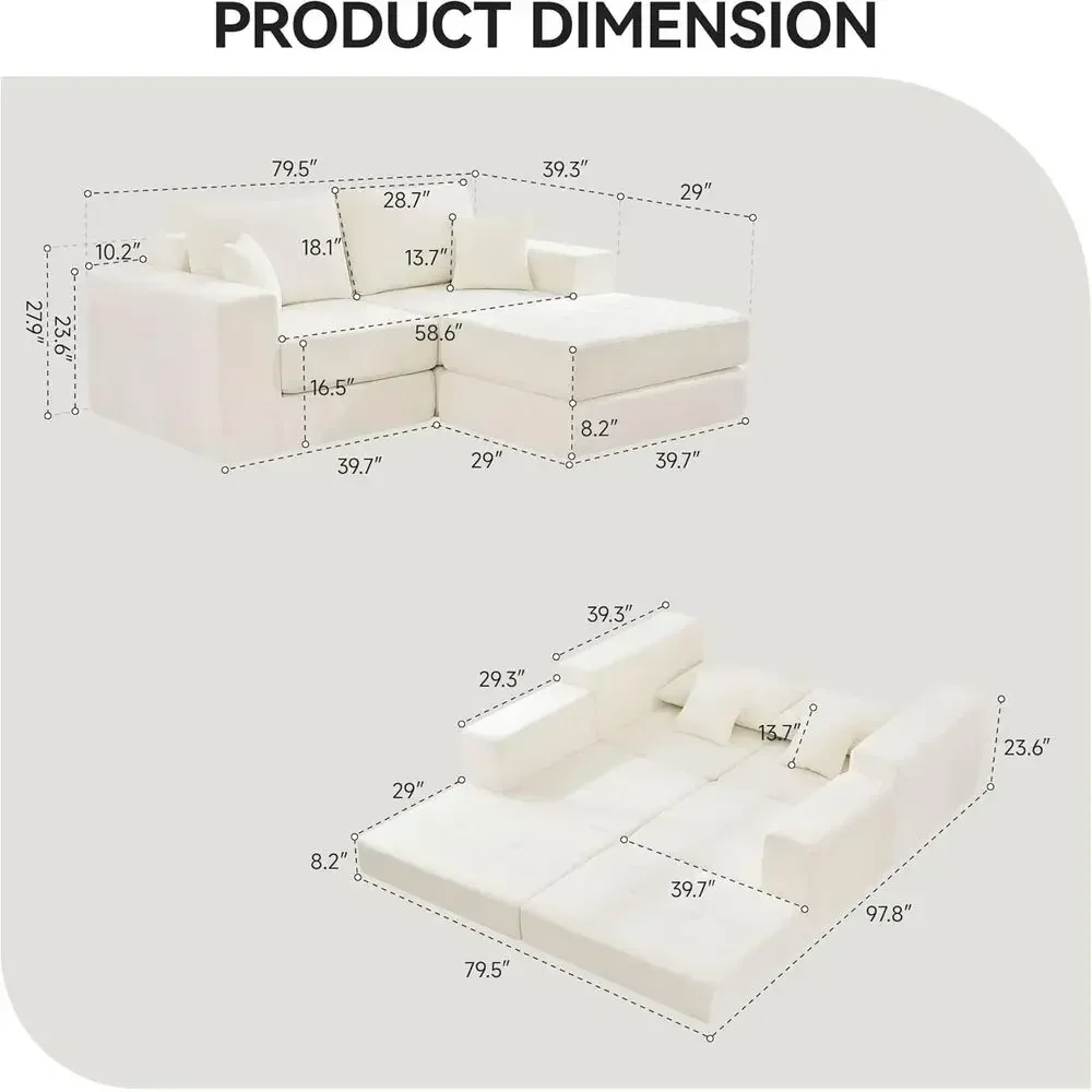 79 Chenille Loveseat with Ottoman, Convertible Sleeper Sofa Bed, No Assembly, Beige for Living Room