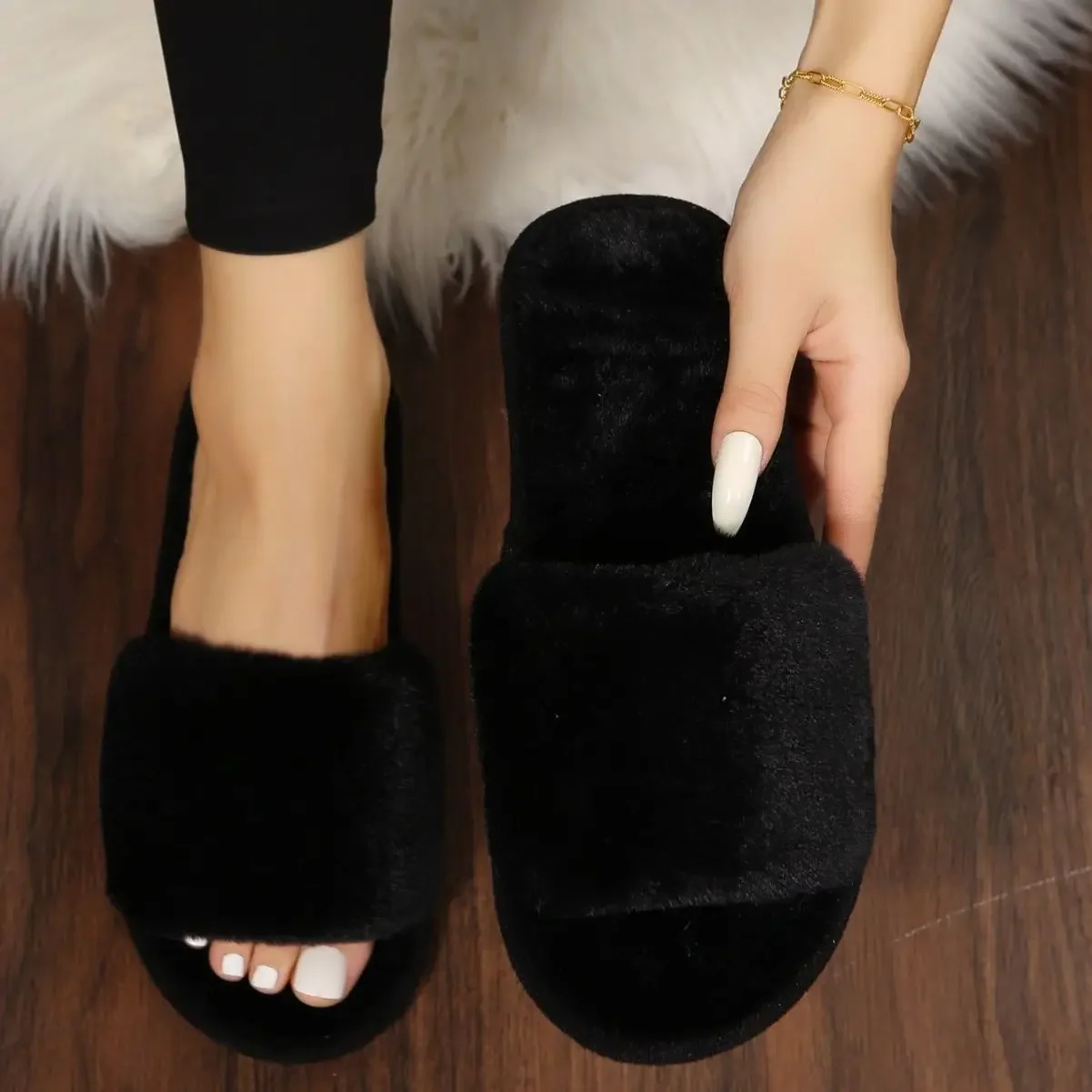 Slippers Women Winter Women House Non-slip Slippers Casual Indoor Flat Floor Shoes Ladies Flip Flops Warm Shoes Slid Color Shoes