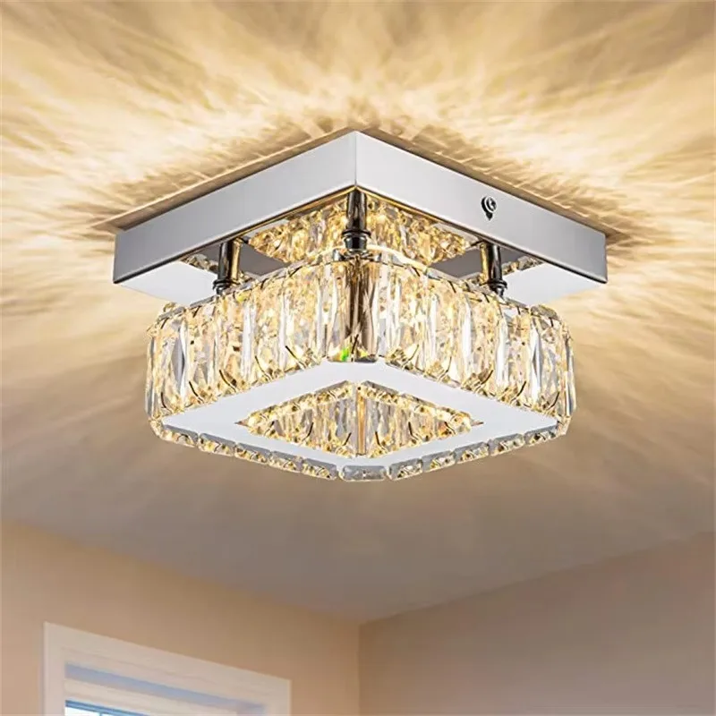 

K9 Square Crystal Ceiling Light Stainless Steel Aisle Light Modern Corridor Balcony Entry Bedroom Lamps