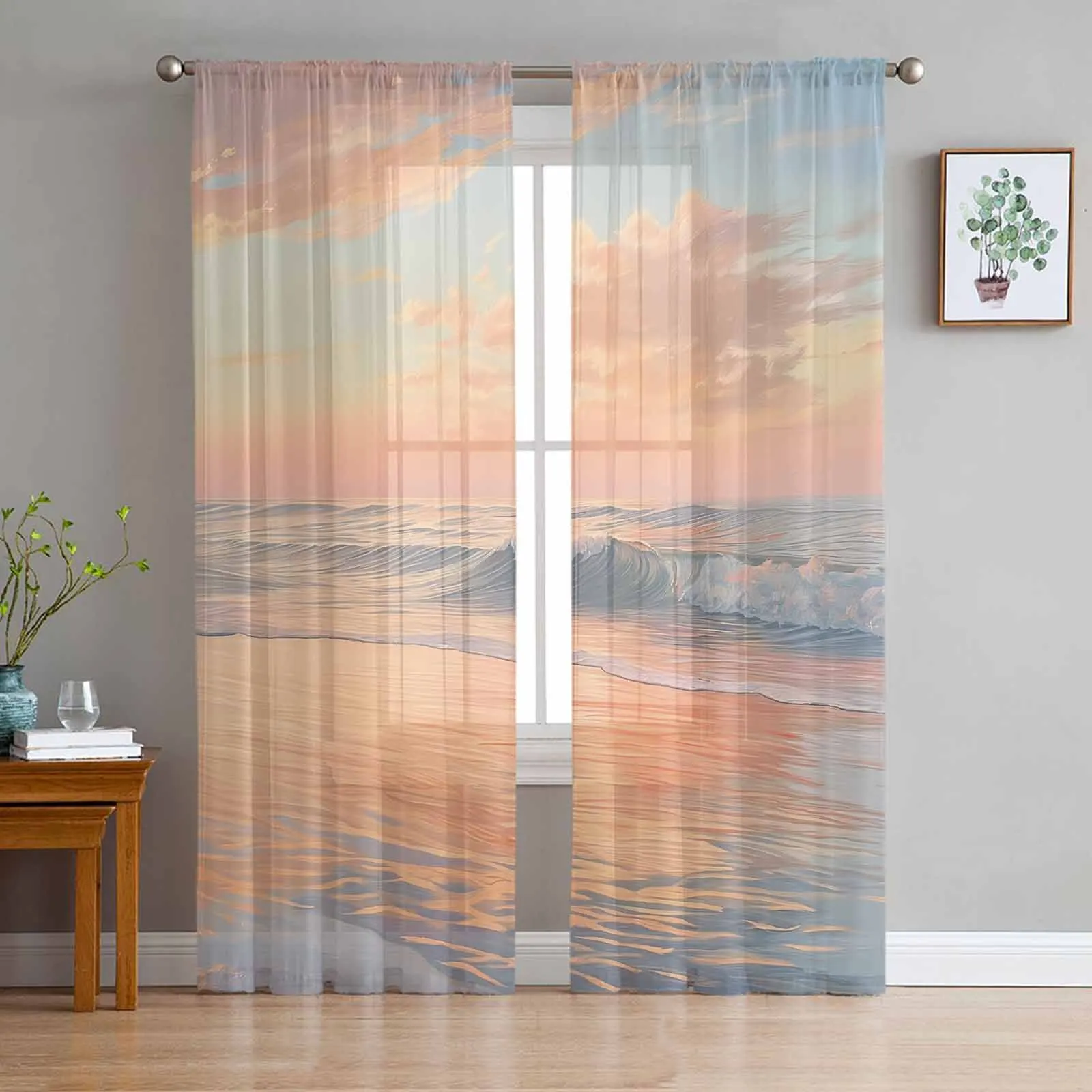 Clouds In The Seaside Sky Sheer Curtains for Living Room Printed Tulle Window Curtain Luxury Home Balcony Decor Drapes