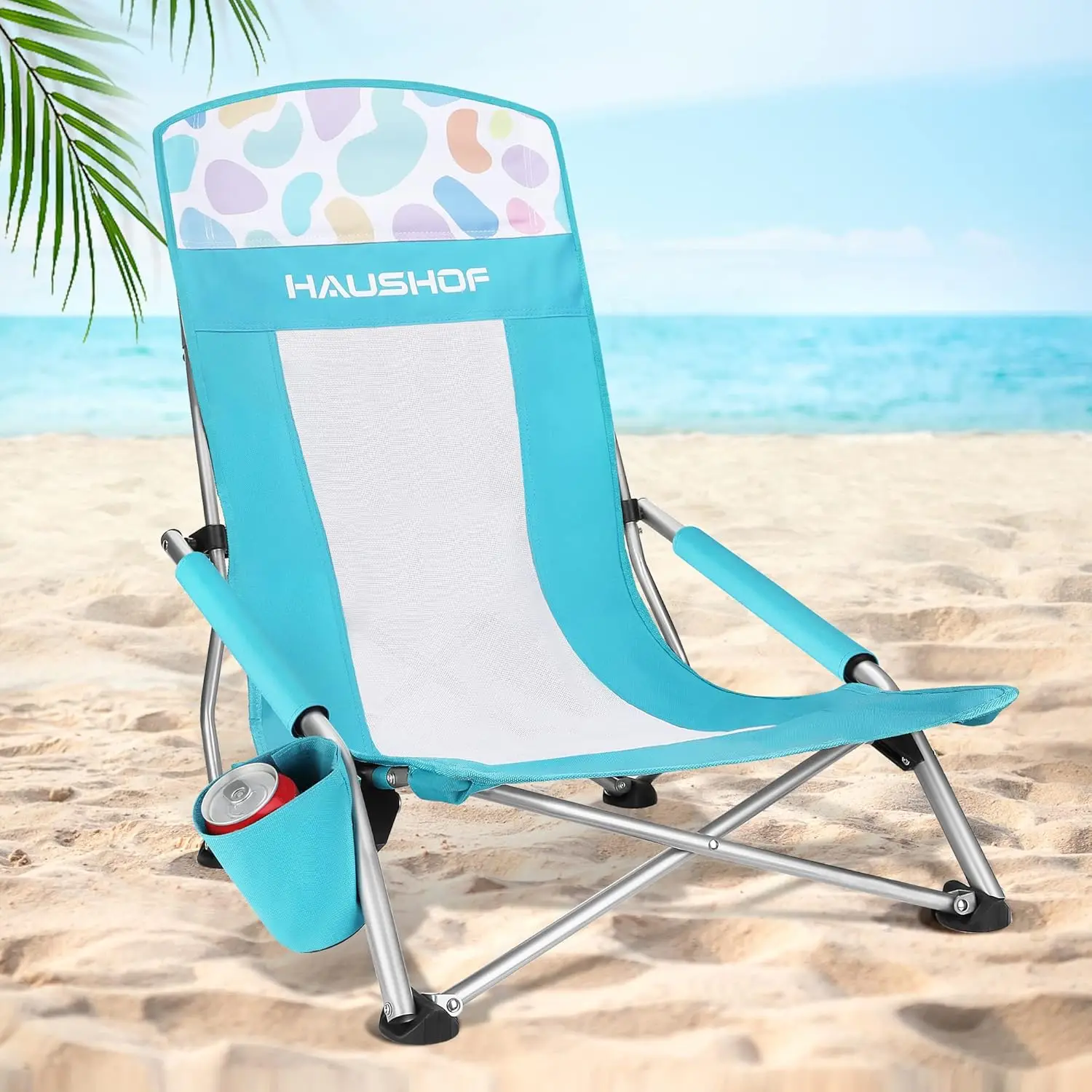 

High Back Mesh Beach Chair, Lightweight Folding Camping Chair with Cup Holder, Padded Armrest & Carry Bag