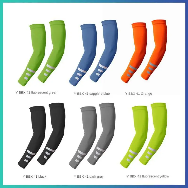 2 Pcs Ice Silk Sunscreen Sleeves Elastic Quick-drying Sweat-absorbent Arm Sleeves Reflective Cooling Sleeves For Night Running