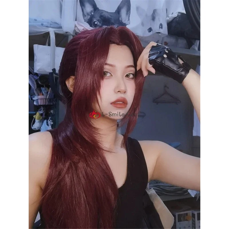 

CyHigh Quality Rebecca Revy Косплей Парик 65 см Длинный Винно Темно-Красный Хвост Длинные Парики Волос + Кепка Для Парика