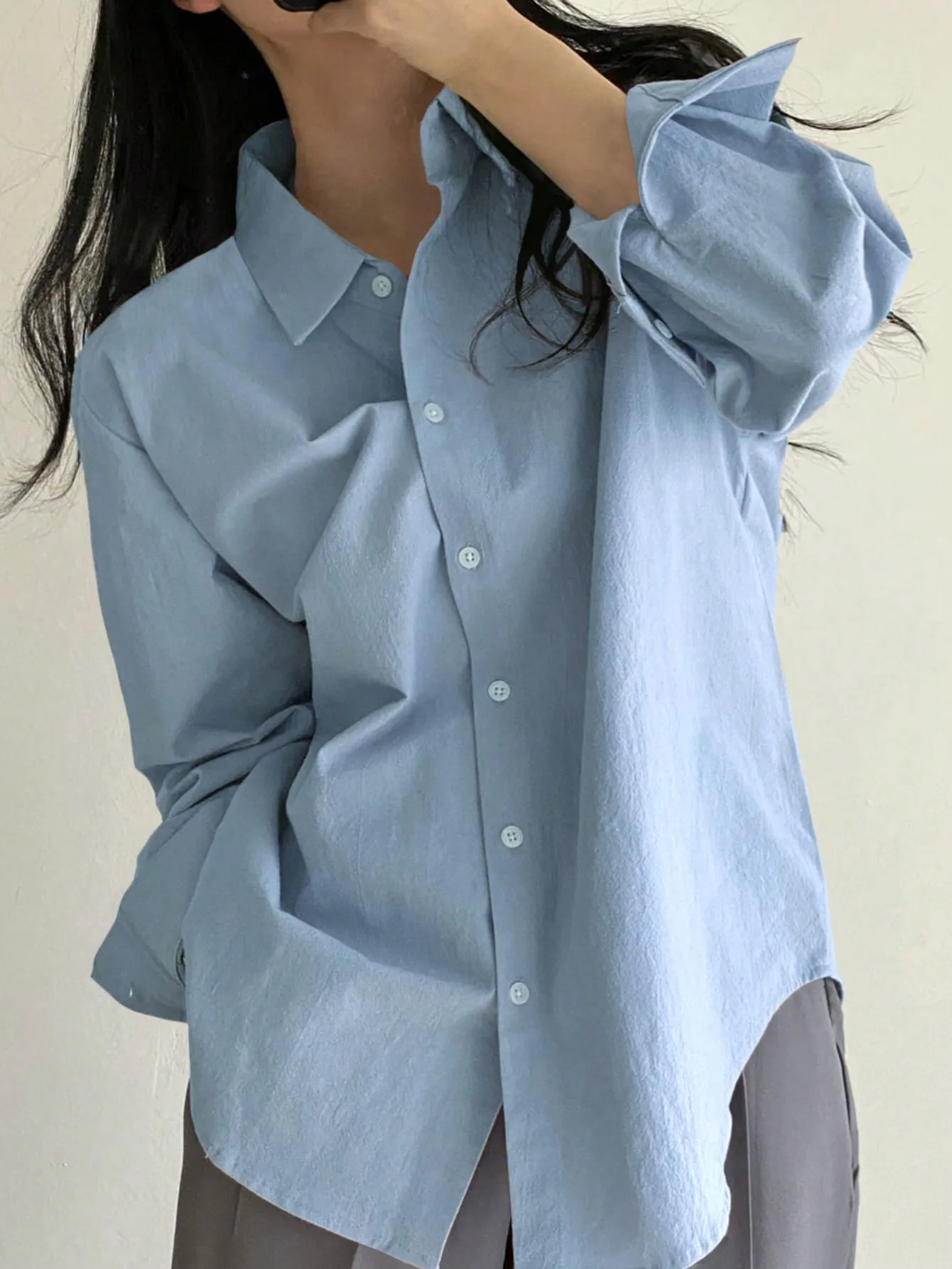 JHJN Office Lady Blouse Solid Color Shirt Long Sleeves Regulai Fit Shirts Multicolor Casual Overshirt Turn-Down Collar Tops New