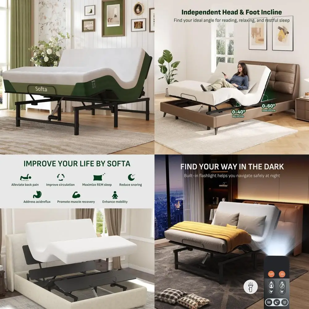 

Softa Queen Adjustable Bed Frame, Head & Foot Incline, USB Ports, Zero Gravity, Wireless Remote, Memory Position, Anti-Snore, LE