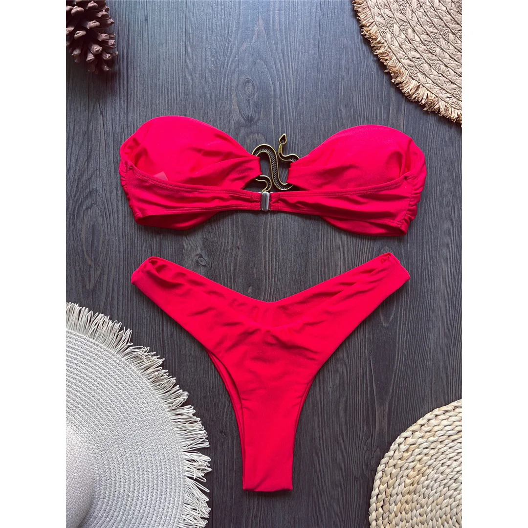 10 Farben Bandeau Metall-Schlangen-Bikini Damen-Badeanzug Zweiteiliger Bikini-Set mit Polsterung Badebekleidung Badeanzug V8249 – Detail 17