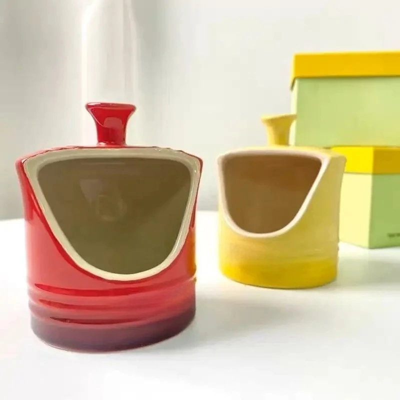 

French Style Rainbow Seasoning Jar Tableware Kitchen Storage Jar Pot Lid Rack New Ceramic Home Sugar Salt Chili Jar
