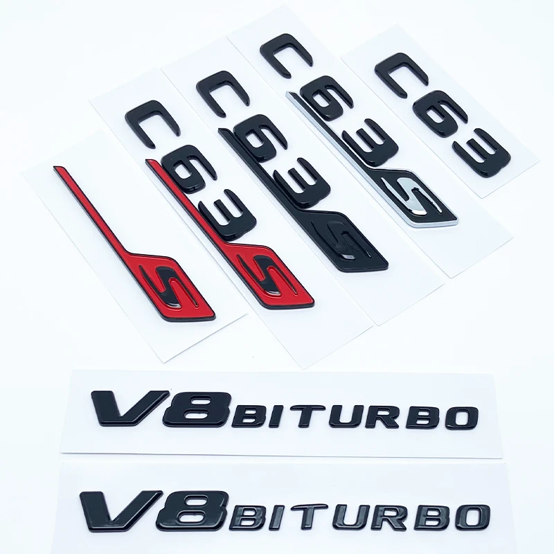 Image of Buchstaben Zahlen Emblem C63 C63s V8Biturbo für Mercedes Benz AMG Auto Kotflügel Kofferraum Heck C205 S205 W205 Logo Aufkleber