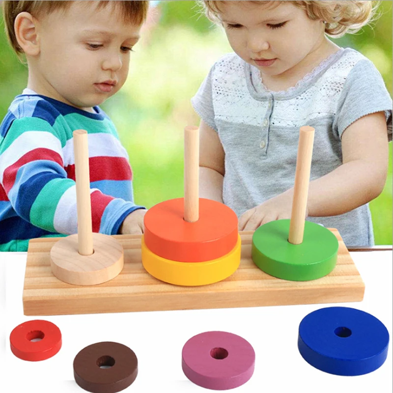 New Classic Mathematical Puzzle Toy Tower of Hanoi Educational Wooden Tower for Children Develop Intelligence Educational Gift