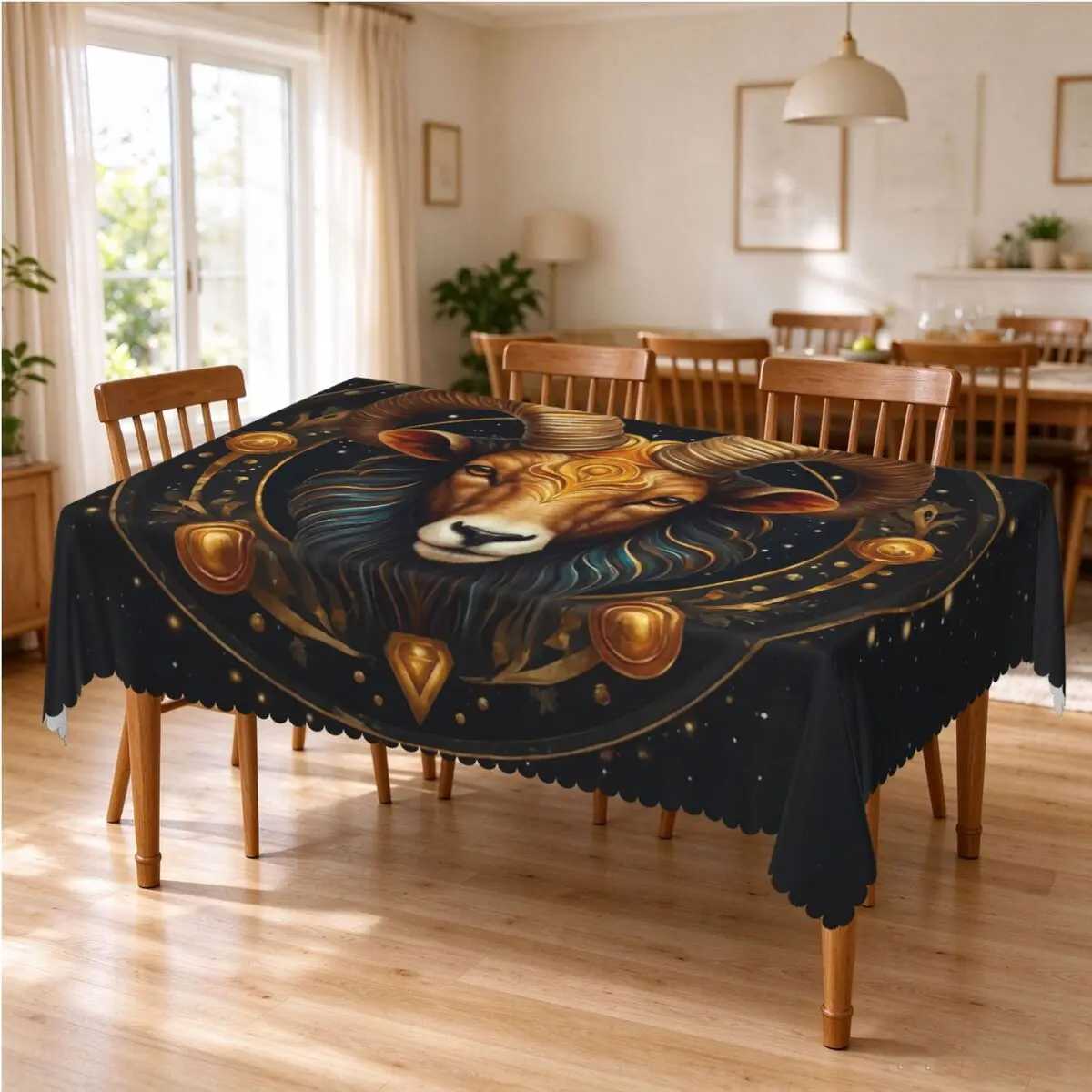 Aries Zodiac Celestial Goat And Ram Horns Tablecloth Restaurant Kitchen Rectangular Tablecloth Party Outdoor Dining Table Cover